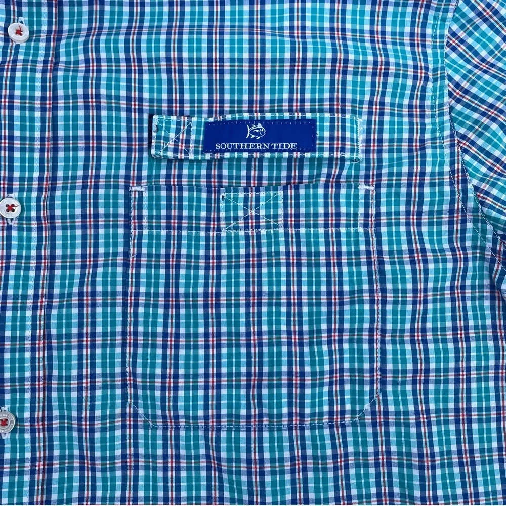 Southern Tide Red Drum Plaid Fishing Shirt Roll Tab Long Sleeve Sz L Atlas Green - Picture 3 of 13